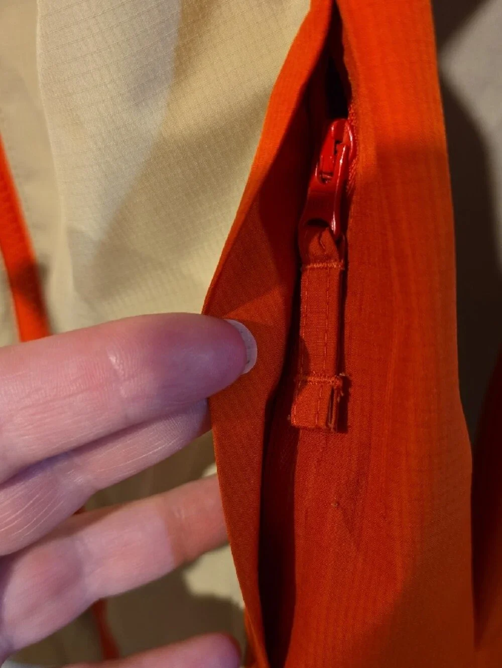 Boy's Lands' End Orange and Cream Hooded Kids' Rain Jacket